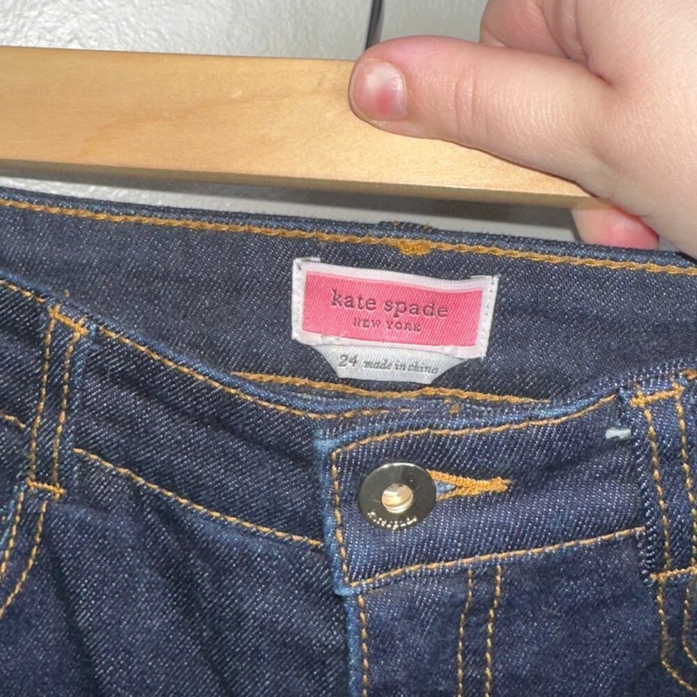 Kate Spade Denim Kick Flare Jeans Dark Wash Blue Size 24 Cropped Length - Picture 4 of 7